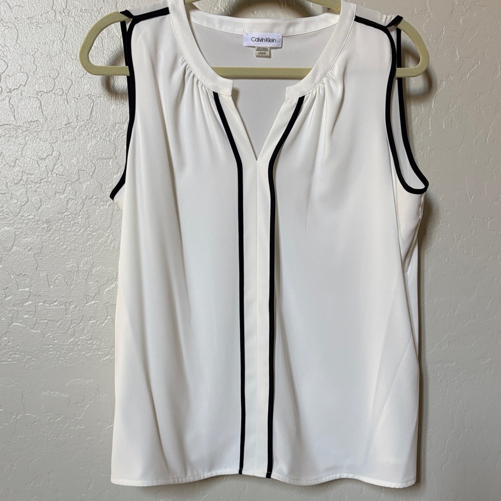 Calvin Klein White Blouse with Black Trim